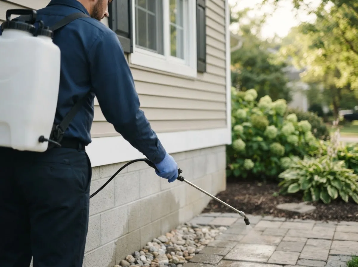 Pest control technician inspecting a home in Hanover, WV